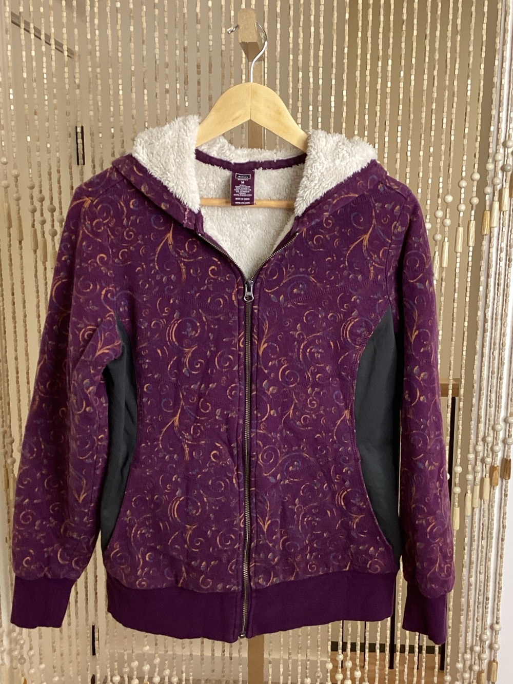 REI Purple Hooded Zip-Up Jacket with Sherpa Lining